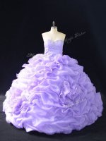 Fantastic Lavender Sweet 16 Dress Organza Sleeveless Beading and Pick Ups and Hand Made Flower