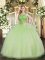 Custom Fit Organza Scoop Sleeveless Lace Up Beading Quince Ball Gowns in Yellow Green