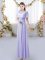Hot Sale Lavender Empire Chiffon Scoop Short Sleeves Appliques Floor Length Zipper Court Dresses for Sweet 16