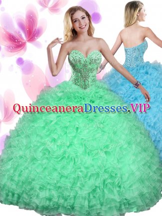 Customized Ball Gowns Sweetheart Sleeveless Organza Floor Length Lace Up Beading and Ruffles Quinceanera Gowns