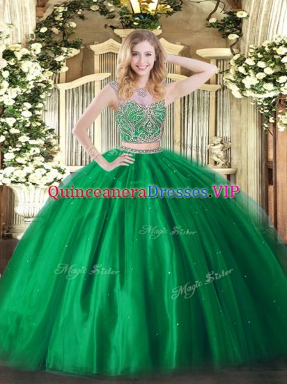 Green Military Ball Gown Military Ball and Sweet 16 and Quinceanera with Beading Scoop Sleeveless Lace Up - Click Image to Close