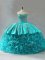Custom Designed Aqua Blue Ball Gowns Fabric With Rolling Flowers Sweetheart Sleeveless Embroidery and Ruffles Lace Up Sweet 16 Dress Brush Train