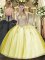 Dramatic Sleeveless Floor Length Beading and Appliques Lace Up Quinceanera Gowns with Yellow