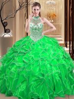 Halter Top Sleeveless Beading and Ruffles Floor Length Vestidos de Quinceanera