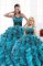 Organza Sweetheart Sleeveless Lace Up Beading and Appliques and Ruffles Quinceanera Dress in Aqua Blue