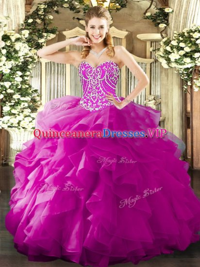High Quality Floor Length Fuchsia 15 Quinceanera Dress Sweetheart Sleeveless Lace Up - Click Image to Close