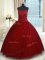 Floor Length Wine Red Sweet 16 Quinceanera Dress Tulle Sleeveless Beading and Appliques