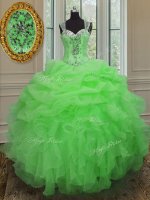 High End Straps Sleeveless 15th Birthday Dress Floor Length Beading and Ruffles Organza