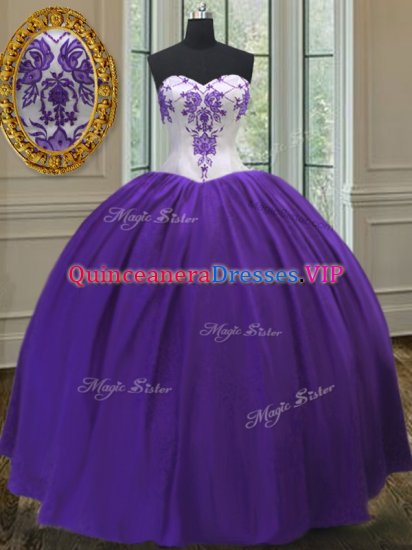 Sophisticated Eggplant Purple Ball Gowns Beading Sweet 16 Dress Lace Up Taffeta Sleeveless Floor Length - Click Image to Close