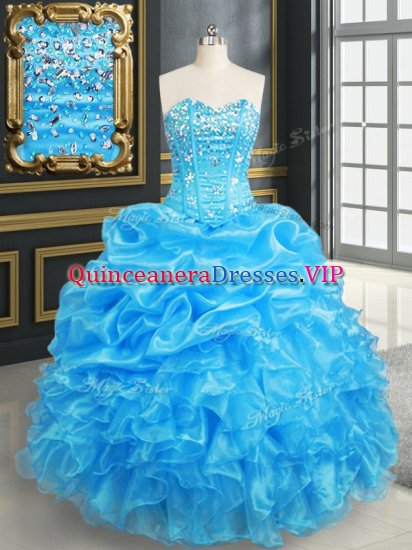 Beauteous Pick Ups Floor Length Baby Blue 15 Quinceanera Dress Sweetheart Sleeveless Lace Up - Click Image to Close