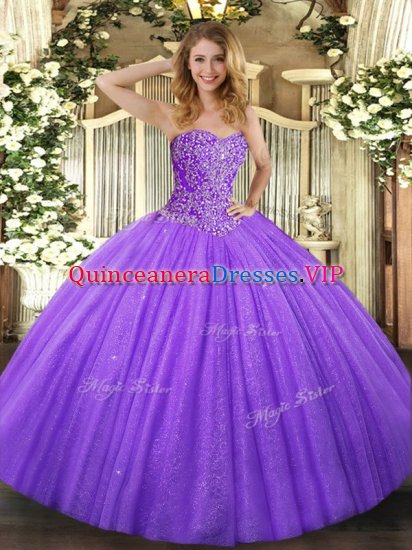 Gorgeous Floor Length Lavender Quinceanera Dress Tulle Sleeveless Beading - Click Image to Close