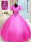 Floor Length Hot Pink Quinceanera Gown Organza Short Sleeves Appliques