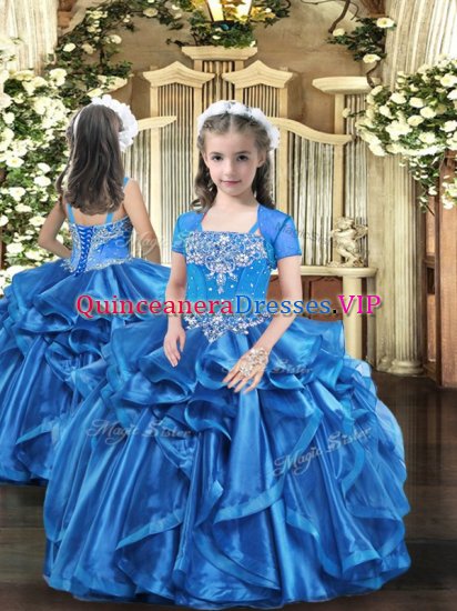 Floor Length Ball Gowns Sleeveless Baby Blue High School Pageant Dress Lace Up - Click Image to Close