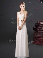 Perfect White One Shoulder Lace Up Lace and Appliques and Belt Quinceanera Court of Honor Dress Sleeveless