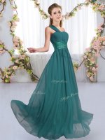 Peacock Green Lace Up One Shoulder Ruching Quinceanera Court of Honor Dress Chiffon Sleeveless(SKU BMT0421-2BIZ)