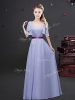 Square Short Sleeves Zipper Floor Length Ruching and Belt Court Dresses for Sweet 16(SKU BMT0222EBIZ)