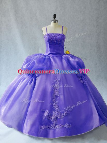 Cute Straps Sleeveless Lace Up Sweet 16 Dresses Lavender Organza - Click Image to Close