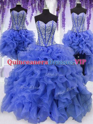 Fashion Four Piece Sleeveless Ruffles and Sequins Lace Up Sweet 16 Dress