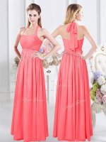 Beautiful Halter Top Sleeveless Zipper Court Dresses for Sweet 16 Watermelon Red Chiffon