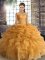 Beading and Ruffles and Pick Ups 15 Quinceanera Dress Orange Lace Up Sleeveless Floor Length