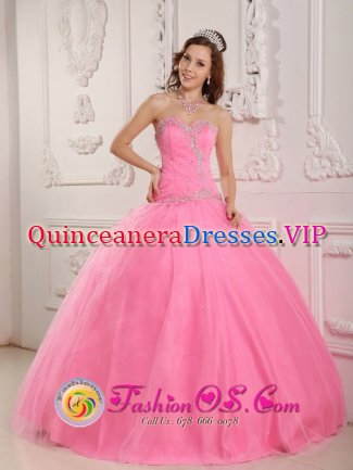 Lithia Springs Georgia/GA Rose Pink Sweetheart Appliques Decorate Bodice For Ball Gown Quinceanera Dress