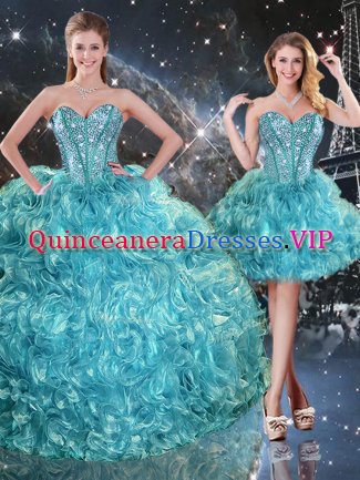 Traditional Aqua Blue Vestidos de Quinceanera Military Ball and Sweet 16 and Quinceanera with Beading and Ruffles Sweetheart Sleeveless Lace Up