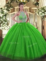 Extravagant Ball Gowns Beading Ball Gown Prom Dress Lace Up Tulle Sleeveless Floor Length