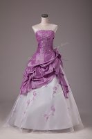 Adorable Embroidery and Pick Ups Sweet 16 Dresses White And Purple Lace Up Sleeveless Floor Length