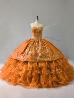 Artistic Gold Sweetheart Lace Up Embroidery and Ruffles Sweet 16 Dresses Sleeveless