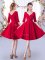 Spectacular Knee Length Red Vestidos de Damas Satin Half Sleeves Ruching