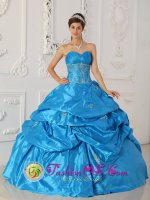 Bezons France Wonderful Taffeta Blue Appliques Ball Gown Sweetheart Quinceanera Dress For