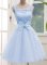 Traditional Scoop Sleeveless Vestidos de Damas Knee Length Lace Lavender Tulle