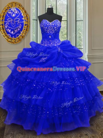 Captivating Royal Blue Lace Up Vestidos de Quinceanera Beading and Ruffled Layers and Pick Ups Sleeveless Floor Length - Click Image to Close
