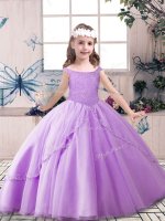 Lavender Sleeveless Tulle Lace Up Pageant Gowns for Party and Wedding Party