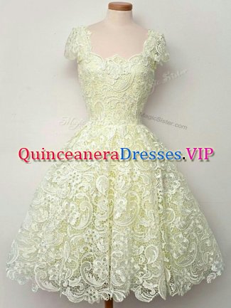 Fashion Cap Sleeves Lace Up Knee Length Lace Court Dresses for Sweet 16