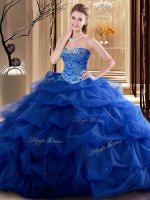 Pretty Floor Length Lace Up Quinceanera Gowns Royal Blue for Military Ball and Sweet 16 and Quinceanera with Beading