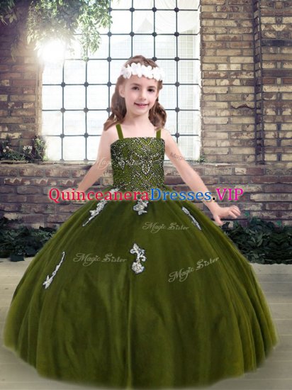 Beauteous Floor Length Olive Green Pageant Dress Womens Strapless Sleeveless Lace Up - Click Image to Close