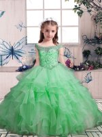 Fancy Lace Up Pageant Gowns For Girls Beading and Ruffles Sleeveless Floor Length(SKU PAG1209-10BIZ)