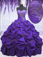 Fantastic Purple Sweetheart Neckline Beading and Pick Ups Sweet 16 Dresses Sleeveless Lace Up