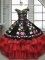 Embroidery and Ruffled Layers Sweet 16 Dress Red And Black Lace Up Sleeveless Floor Length