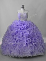 Lavender Sweetheart Lace Up Beading Ball Gown Prom Dress Brush Train Sleeveless