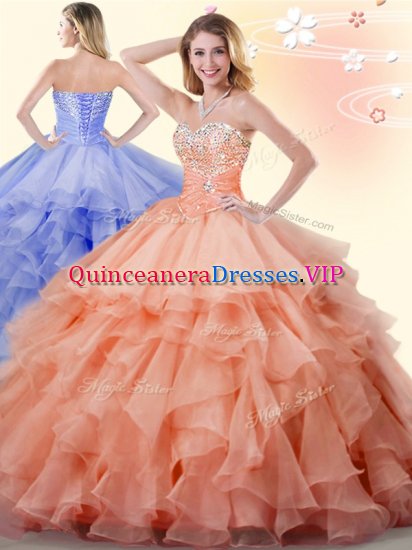 Orange Sweetheart Lace Up Beading and Ruffles Quinceanera Dress Sleeveless - Click Image to Close