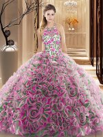 Hot Sale Criss Cross Multi-color Sleeveless Brush Train Ruffles and Pattern Sweet 16 Dress