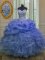 Smart Pick Ups Blue Sleeveless Organza Lace Up Sweet 16 Dress for Military Ball and Sweet 16 and Quinceanera