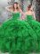 Extravagant Beading and Ruffles Quince Ball Gowns Green Lace Up Sleeveless Floor Length
