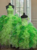 Sleeveless Floor Length Beading and Ruffles Lace Up 15 Quinceanera Dress with Multi-color