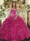 Hot Pink Ball Gowns Strapless Sleeveless Tulle Floor Length Zipper Beading and Ruffles Sweet 16 Dress