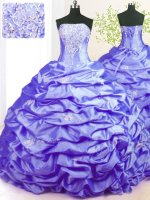 Strapless Sleeveless Taffeta Vestidos de Quinceanera Beading and Pick Ups Sweep Train Lace Up