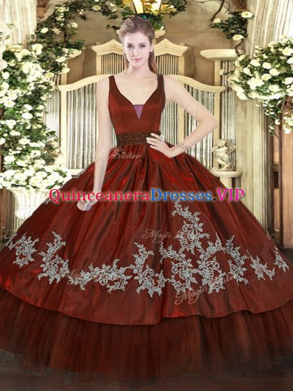 Most Popular Wine Red Zipper Vestidos de Quinceanera Beading and Embroidery Sleeveless Floor Length - Click Image to Close