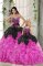Great Pink And Black Organza Lace Up Sweetheart Sleeveless Floor Length Sweet 16 Dress Beading and Ruffles